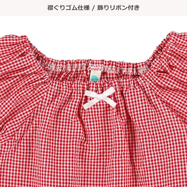 ギンガム花モチーフノースリーブブラウス