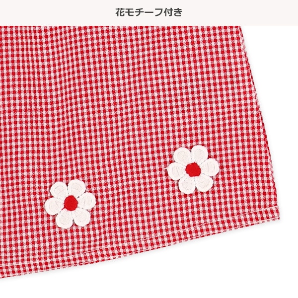 ギンガム花モチーフノースリーブブラウス