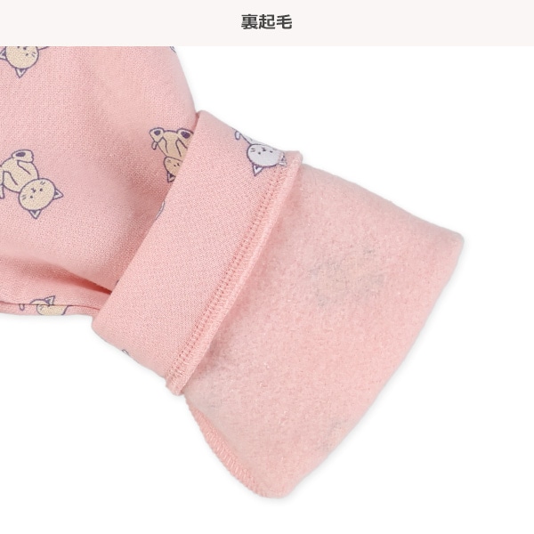 裏起毛切り替えハート・ねこ総柄長袖トップス