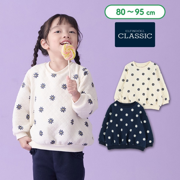 ニットキルト花総柄プリントトレーナー