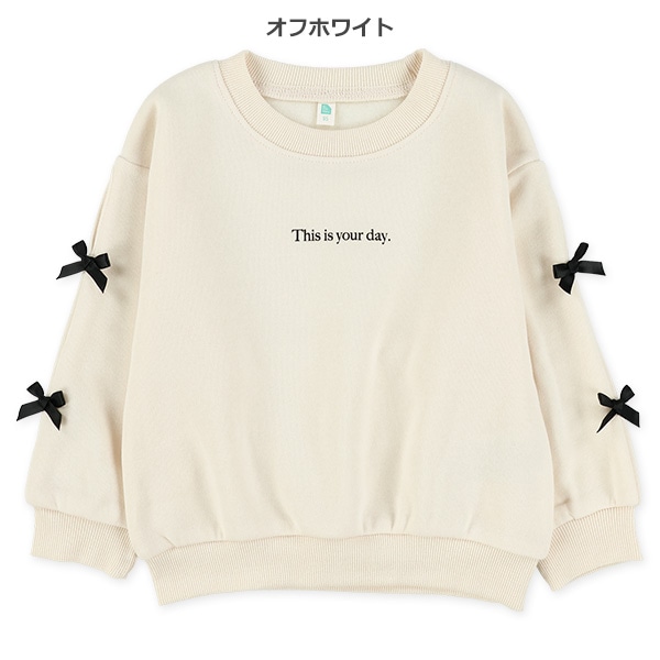 裏起毛袖リボン胸ロゴトレーナー