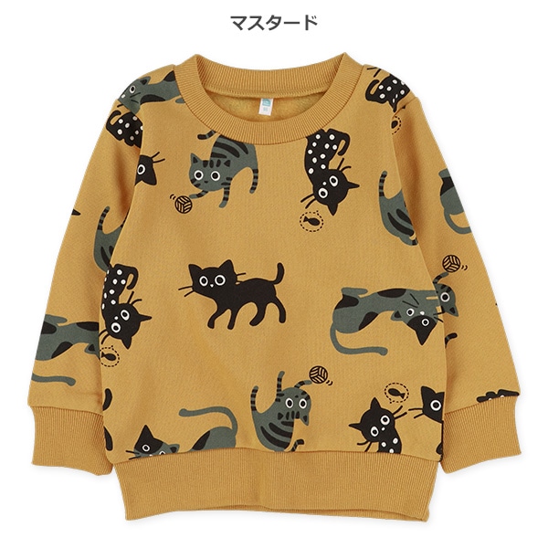 裏起毛ねこ総柄トレーナー