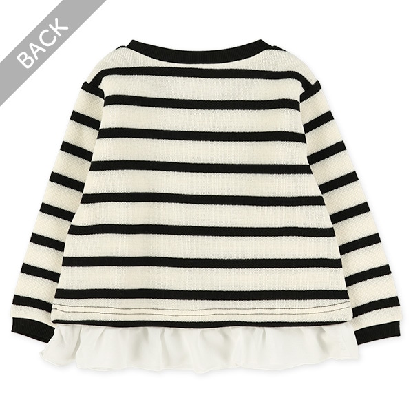 裏起毛ニットソーレイヤード風ボーダートレーナー