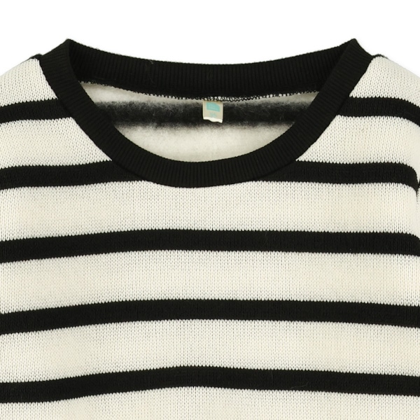 裏起毛ニットソーレイヤード風ボーダートレーナー