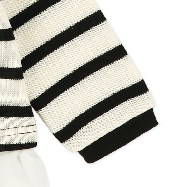 裏起毛ニットソーレイヤード風ボーダートレーナー