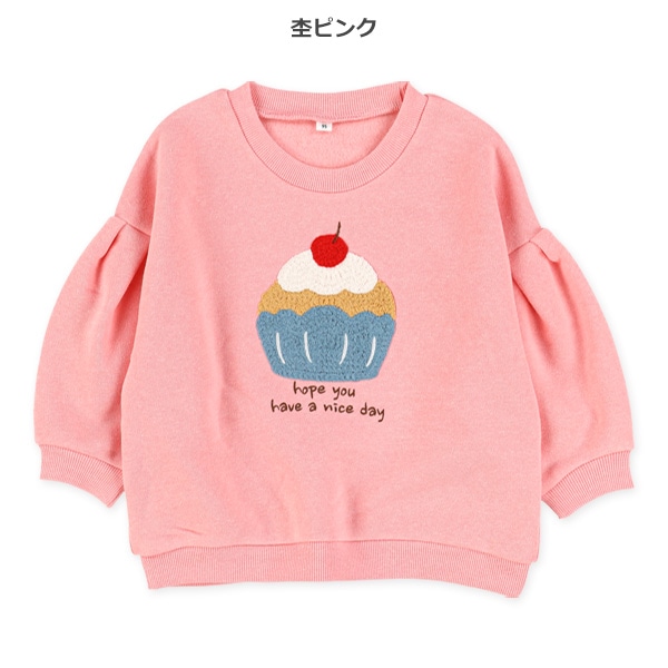 裏起毛花・ケーキ編みモチーフトレーナー