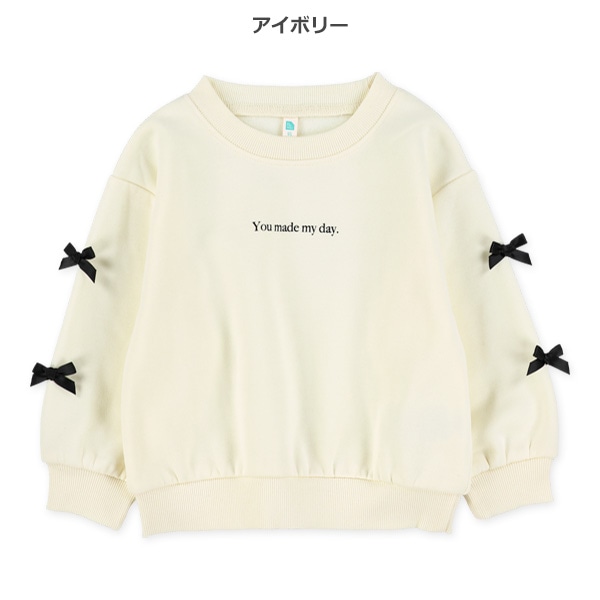 裏起毛胸ロゴ袖リボントレーナー