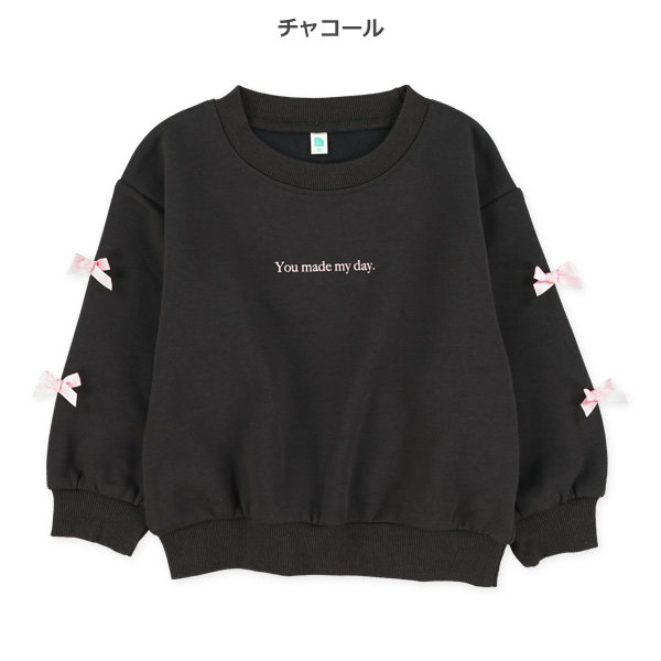 裏起毛胸ロゴ袖リボントレーナー
