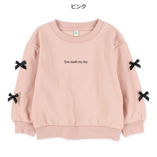 裏起毛胸ロゴ袖リボントレーナー
