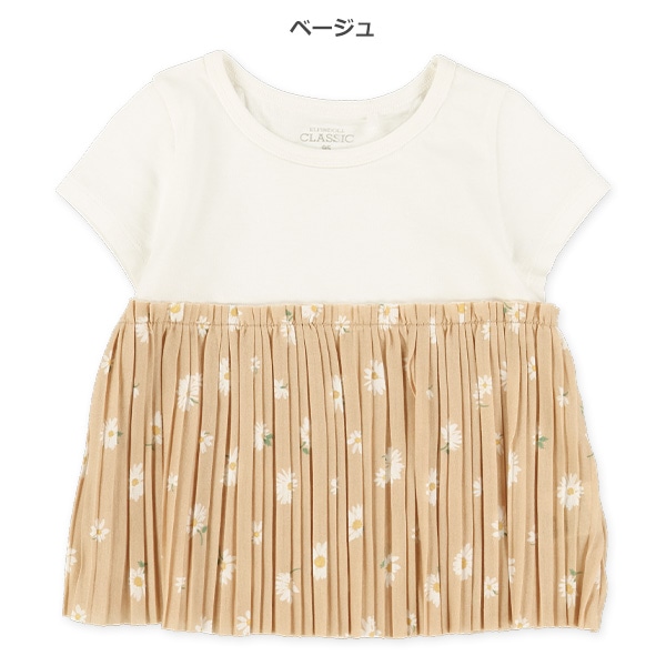 花柄プリーツ切り替え半袖Tシャツ