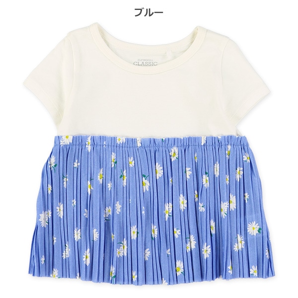花柄プリーツ切り替え半袖Tシャツ