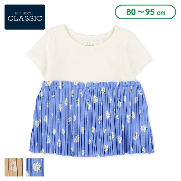 花柄プリーツ切り替え半袖Tシャツ