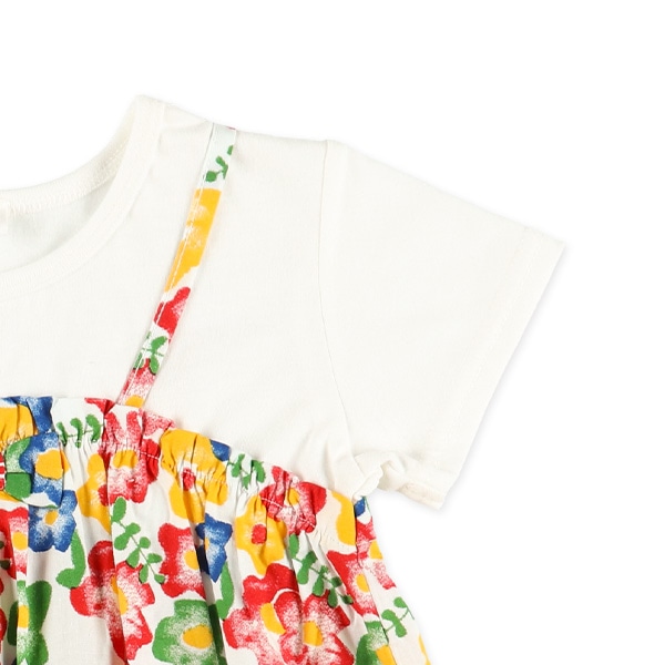 花柄キャミレイヤード風半袖Tシャツ
