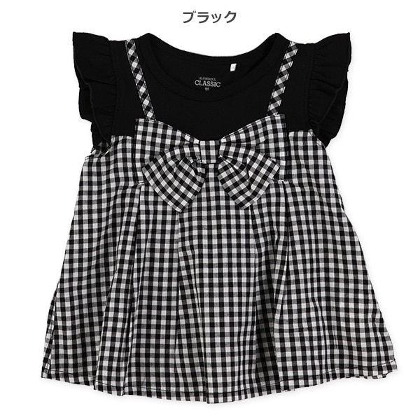 レイヤード風りぼんチェックフレンチTシャツ