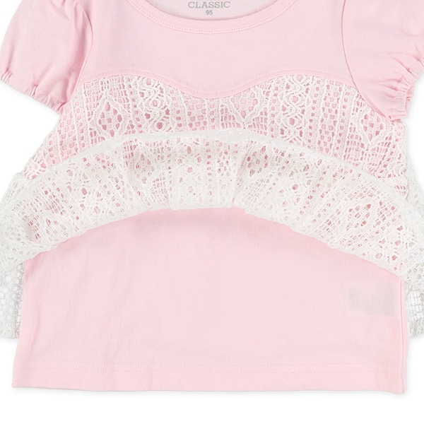 レース巻き切り替え半袖Tシャツ