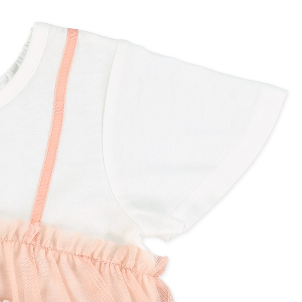 花モチーフ付きチュールキャミレイヤード風半袖Tシャツ