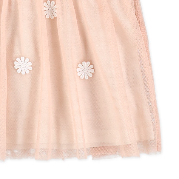 花モチーフ付きチュールキャミレイヤード風半袖Tシャツ