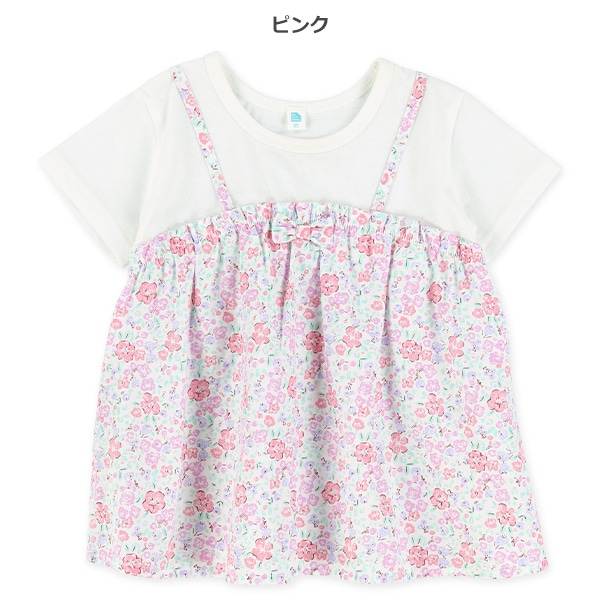 花柄キャミレイヤード風半袖Tシャツ