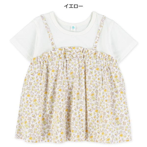 花柄キャミレイヤード風半袖Tシャツ