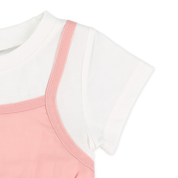 裾刺繍チュールキャミレイヤード風半袖Tシャツ