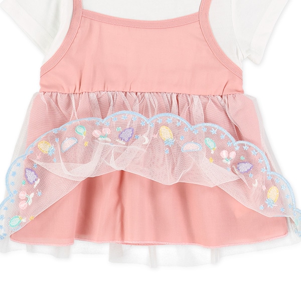 裾刺繍チュールキャミレイヤード風半袖Tシャツ