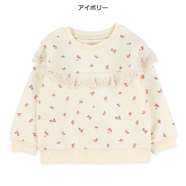キルト花柄フリル付きトレーナー