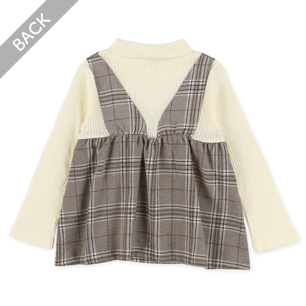 テレコビエラチェック柄レイヤード風長袖トップス