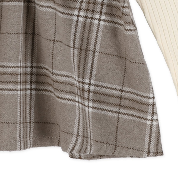 テレコビエラチェック柄レイヤード風長袖トップス