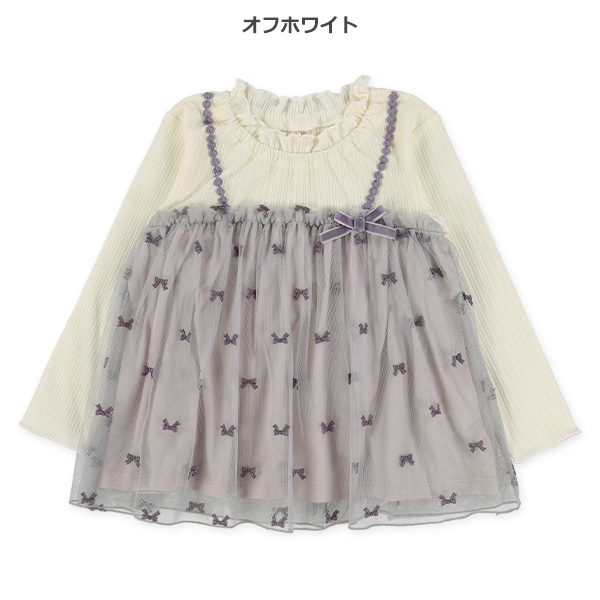 レーシーテレコキャミレイヤード風長袖Tシャツ