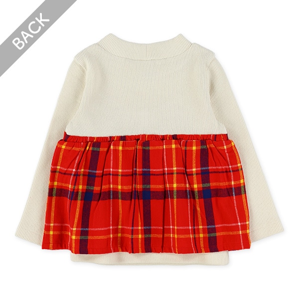 チェックレイヤード風長袖トップス