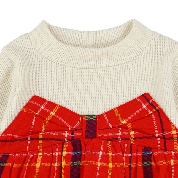 チェックレイヤード風長袖トップス