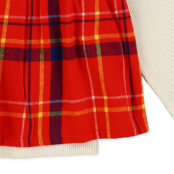 チェックレイヤード風長袖トップス