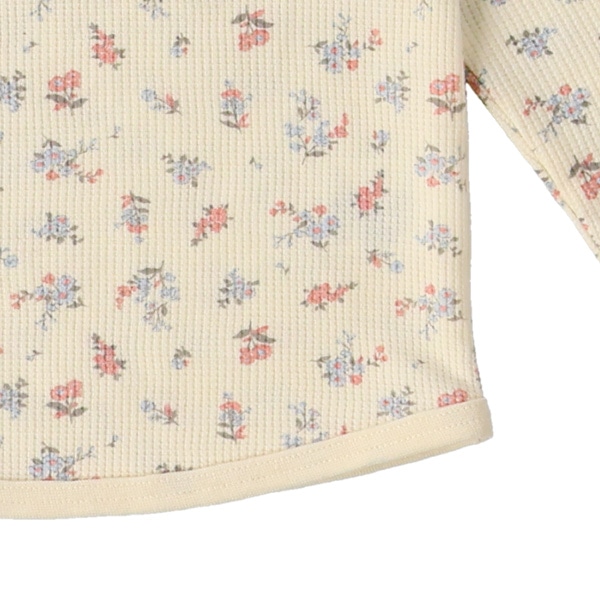 ワッフル襟レース小花長袖Ｔシャツ