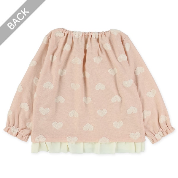 ジャガード裾フリルハート柄長袖Tシャツ