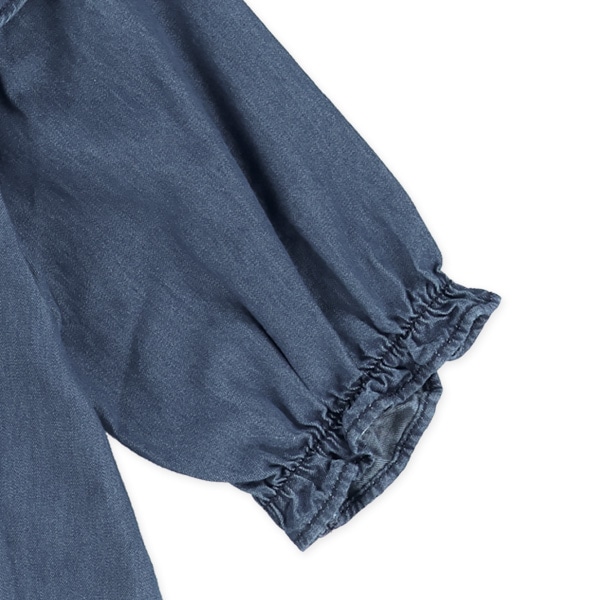 デニム刺繍フリル長袖ブラウス