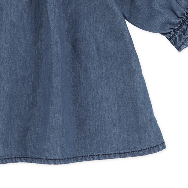 デニム刺繍フリル長袖ブラウス