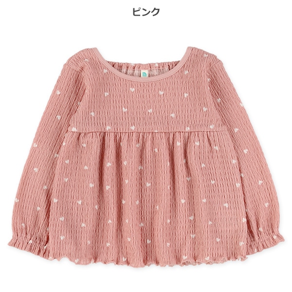 ハート柄シャーリングフレア長袖トップス