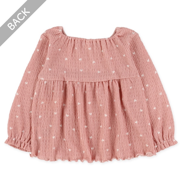 ハート柄シャーリングフレア長袖トップス