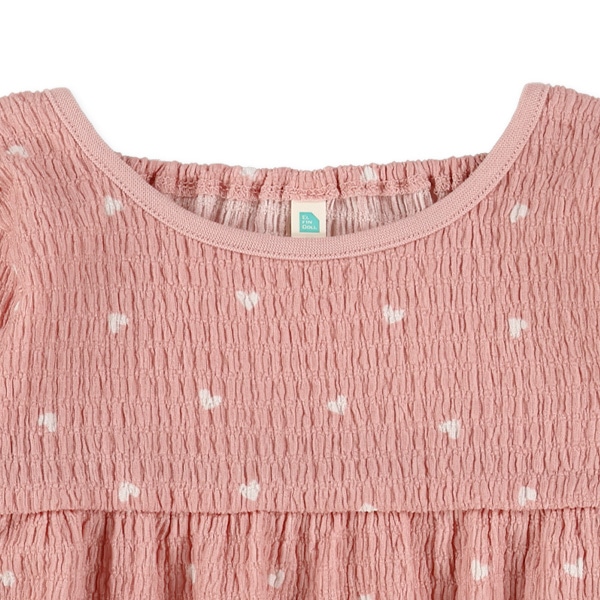 ハート柄シャーリングフレア長袖トップス