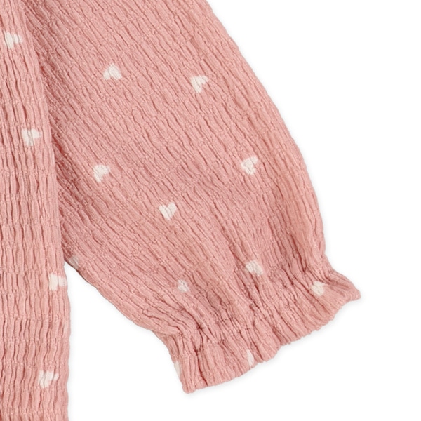 ハート柄シャーリングフレア長袖トップス