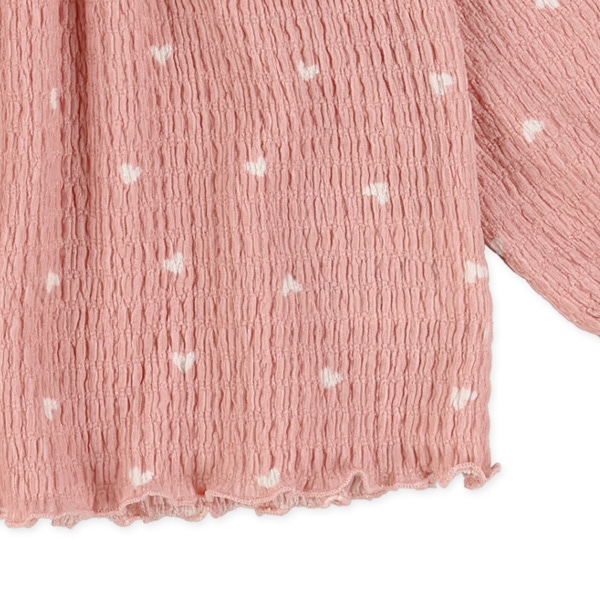 ハート柄シャーリングフレア長袖トップス