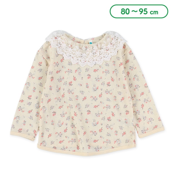 小花柄襟レース長袖トップス