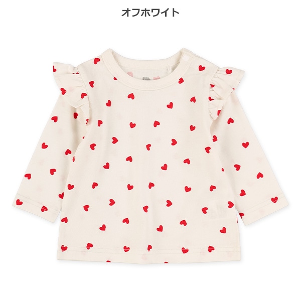 ハート柄肩フリル長袖Tシャツ