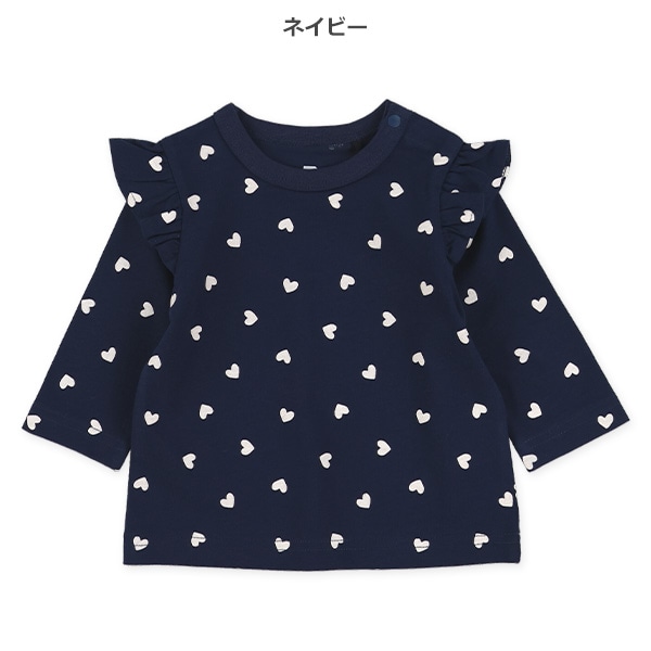 ハート柄肩フリル長袖Tシャツ