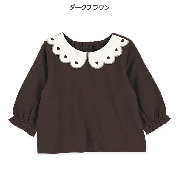 襟レース刺繍長袖Tシャツ
