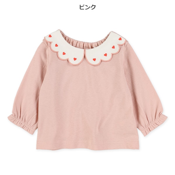 襟レース刺繍長袖Tシャツ