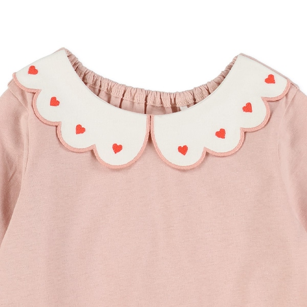 襟レース刺繍長袖Tシャツ