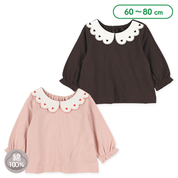 襟レース刺繍長袖Tシャツ