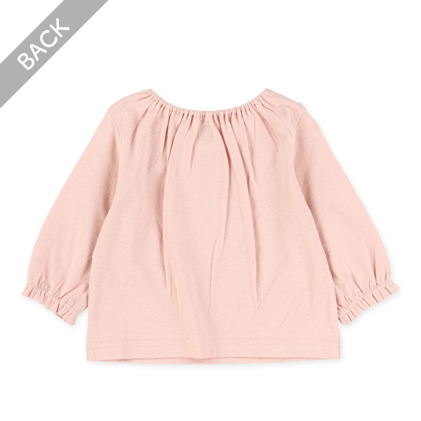 襟ハート柄フリル長袖Tシャツ