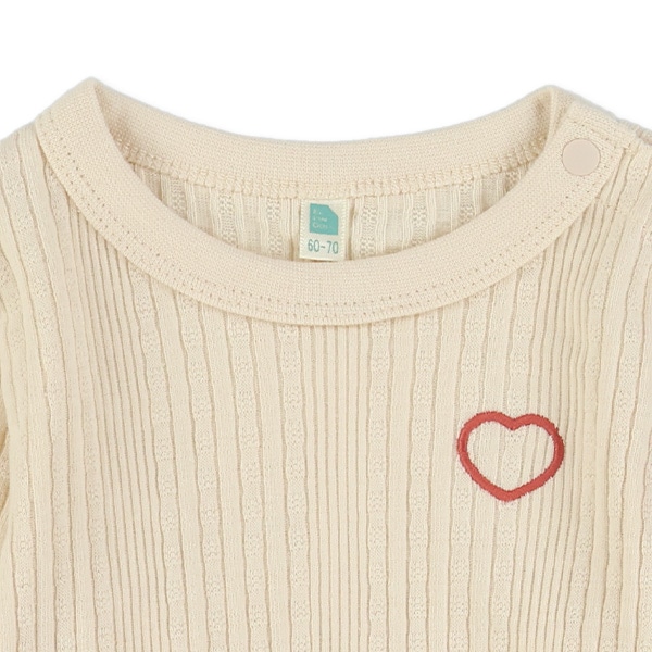 変わりテレコハート刺繍長袖Tシャツ